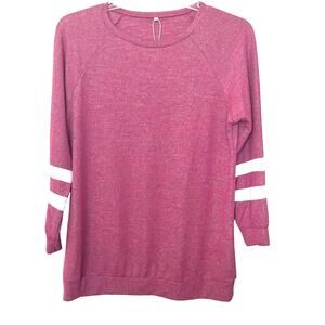 NO MFG. TAG LONG RAGLAN SLV CREW NECK TOP, WOMENS, 14W, VARIEGATED PINK & WHITE